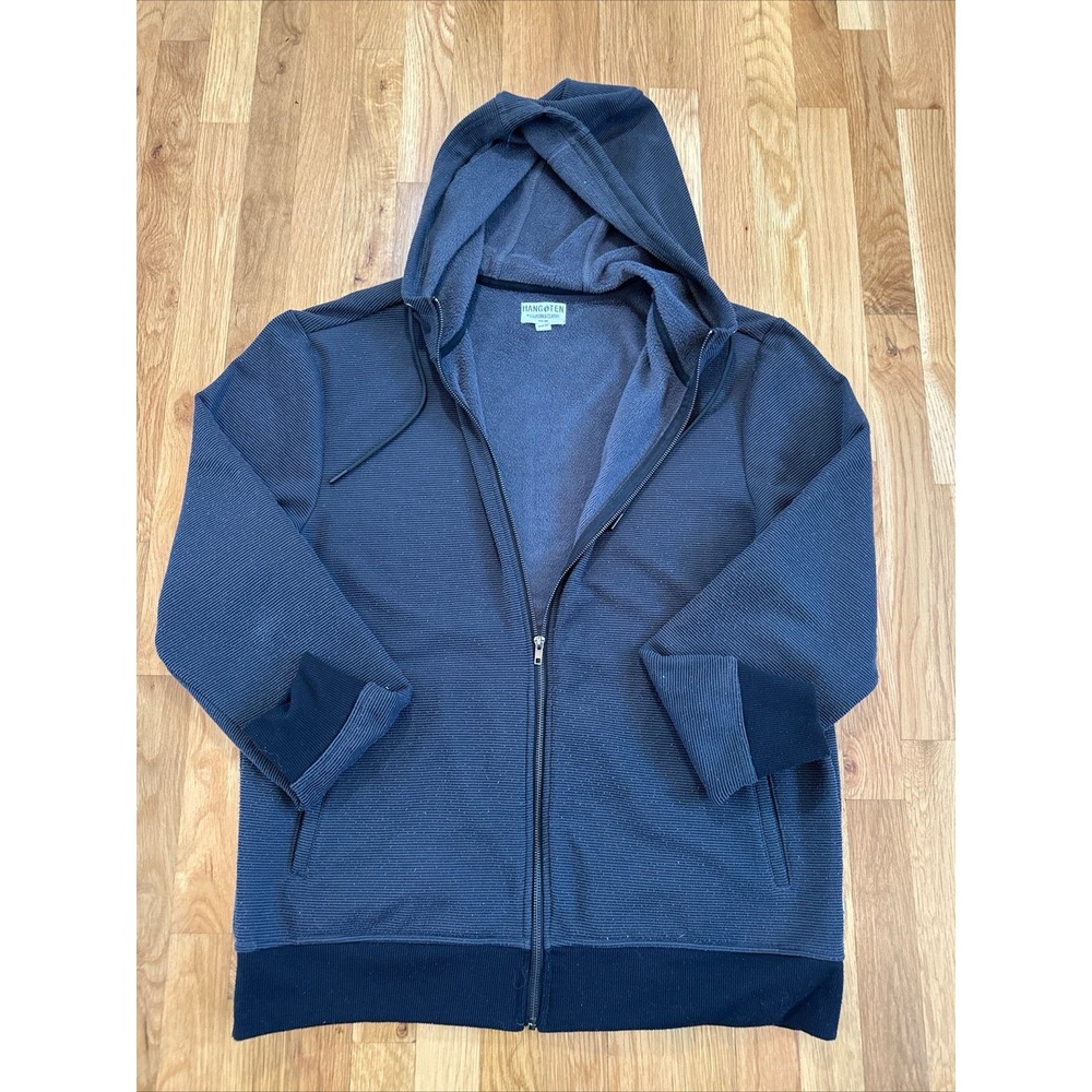 Hang Ten Men's Front Zip Outer Fleece Hoodie (Black/Gray)‎ Size XL